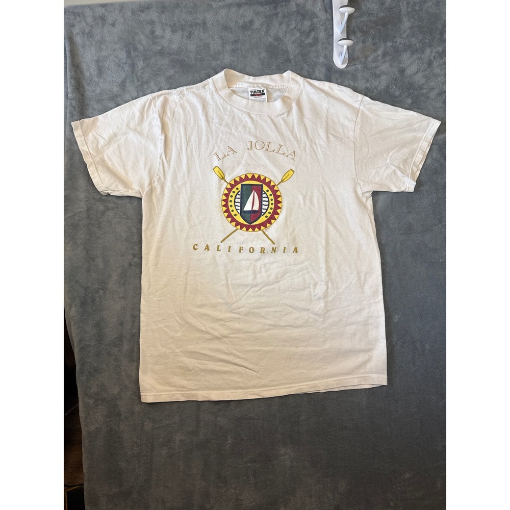 Vintage Tultex La Jolla California Graphic T-Shirt White Mens Large USA Fabric